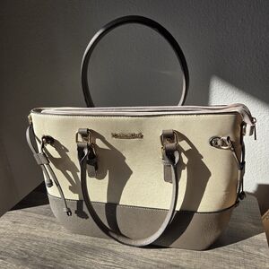 Montana West Cream and Brown Women's Leather Satchel Bag